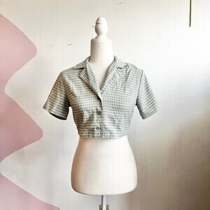 Brandy Melville Green Plaid Button Up Top Y2K 2000s Grunge Preppy Small‎